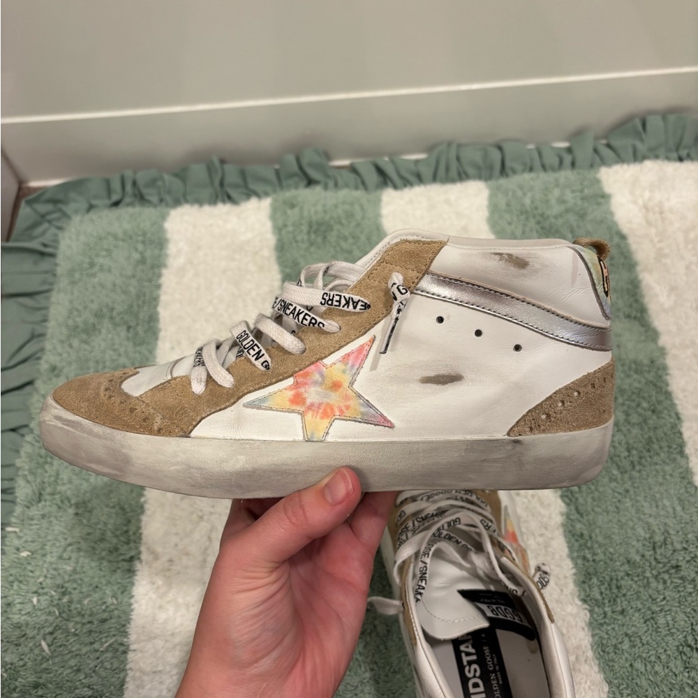 Golden Goose Mid Star Sneakers - White and Tan size 38